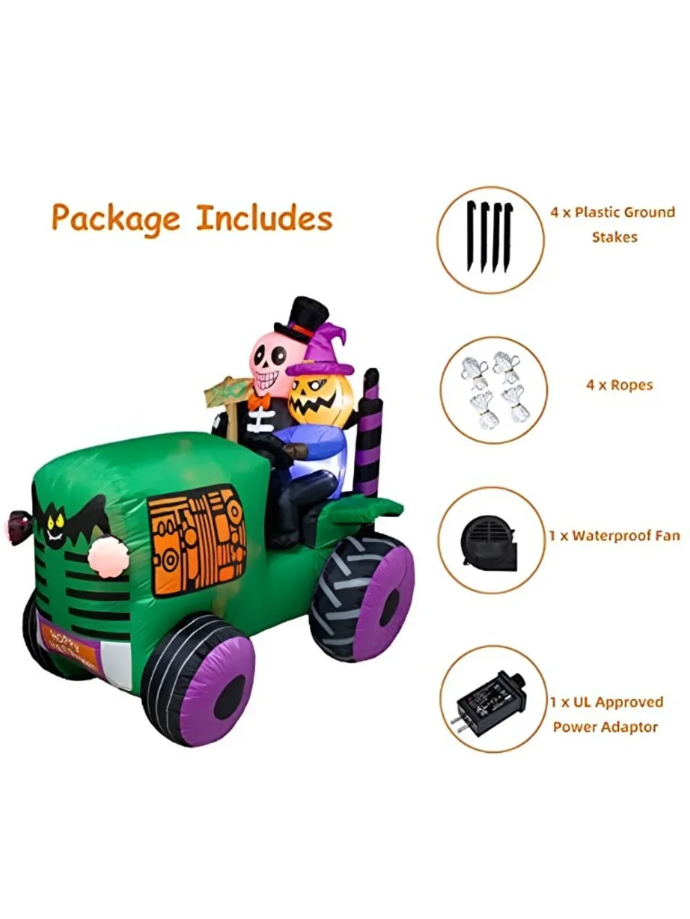 5.5Ft Long Halloween Inflatable Ghost Tractor Decoration with LED Lights
